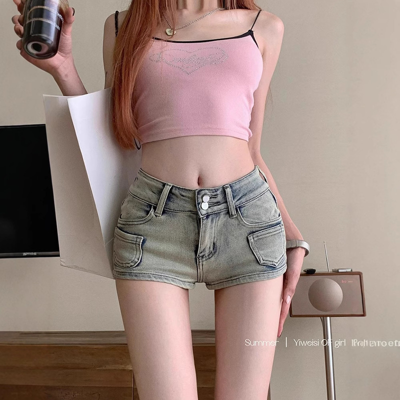 Hot Girl Vintage Denim Shorts Women's Summer Low Waist Small Tight Hot Pants Low Hip Sexy Hip Pants