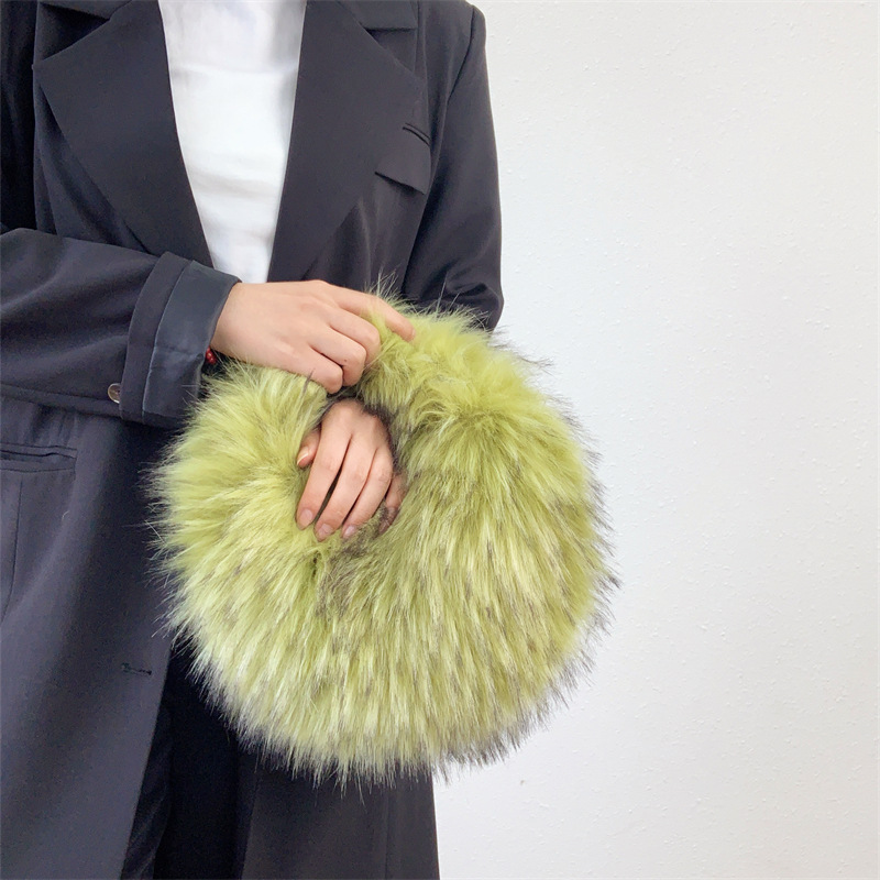 Women's Bags raccoon fur ball bag plush personality punk style Y2K hot girl handbag_voghion.com