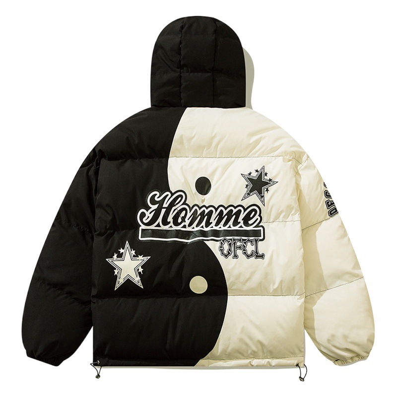 Zunchi Clothing Club Fashion Brand Street National Fashion Contrast Color Large Cotton-padded Jacket Thickened Cotton-padded Jacket Hooded American Style Retro Coat Men's Cotton-padded Jacket