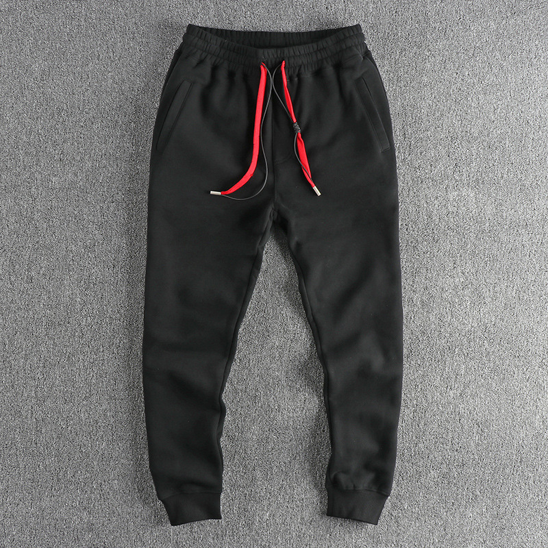 European and American Autumn and Winter Heavyweight Roman Velvet Thickened Casual Sweatpants for Men with Contrasting Drawstring Straight-Leg Design