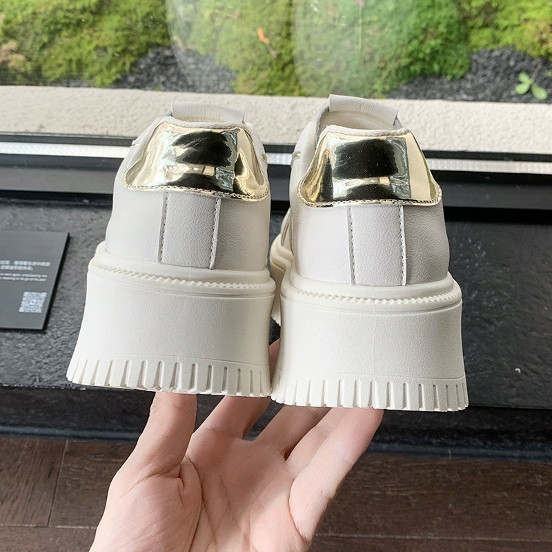 Дышащие универсальные модные белые туфли на платформе, повседневная обувь из натуральной кожи, тренд сезона