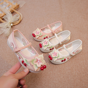 Girls' Hanfu Shoes Ethnic Style Ancient Dress Embroidered Shoes Old Beijing Children's Cloth Shoes National Style Horse-faced Skirt Little Princess Shoes