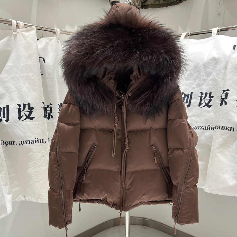 2026 Cross-Border Foreign Trade Style Women's Short Loose Thick White Duck Down Coat with Large Raccoon Fur Collar, Trendy 2026 Cross-Border Foreign Trade Style Women's Short Loose Thick White Duck Down Coat with Large Raccoon Fur Collar, Trendy