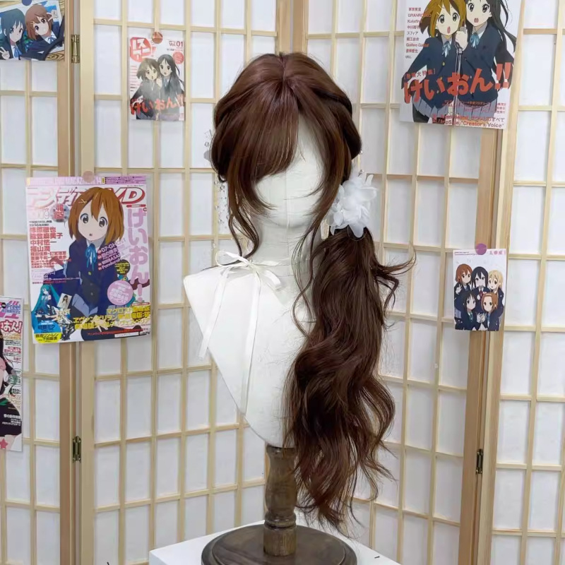 Koni Vintage Japanse stijl lange krullende pruik in chocoladebruin - zacht en lief Lolita volledig hoofdkostuum