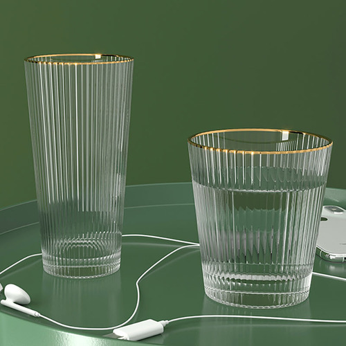Nordic light luxury vertical stripe glass water cup retro Instagram style glass cup famous coffee cup home use juice cup