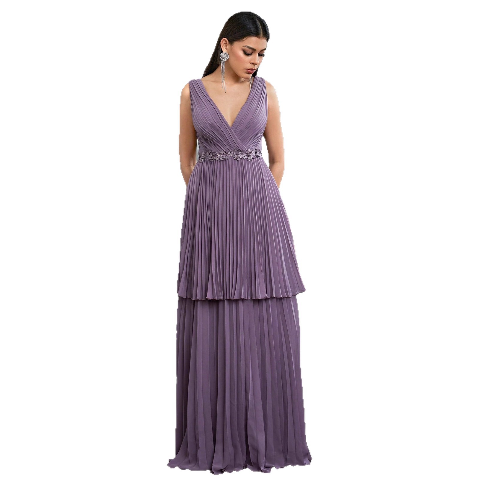 Europa y América V-collar vestido de baile vestido de pastel vestido laminado vestido de anfitrión elegante temperamento vestido vestido largo mujer