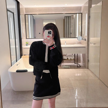 现货alo25秋季撞色边饰棒球服女拉链针织衫外套半身裙子时尚套装