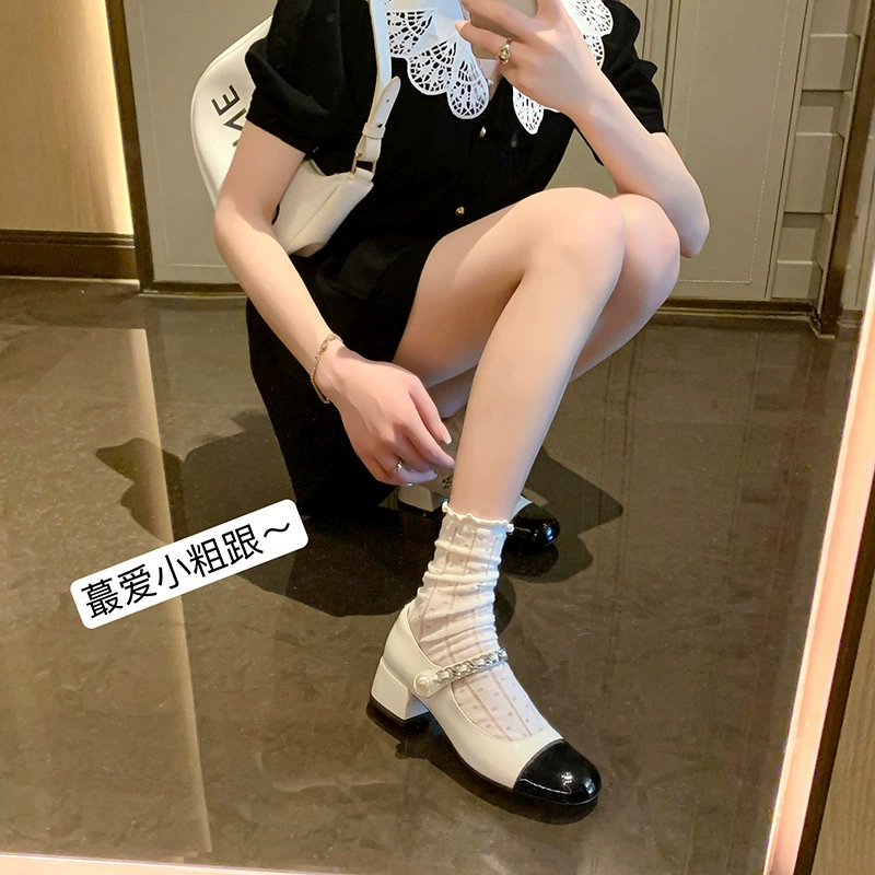 Цепочка из жемчуга, кожаная летняя обувь, элегантные туфли, стиль Chanel, корейский стиль