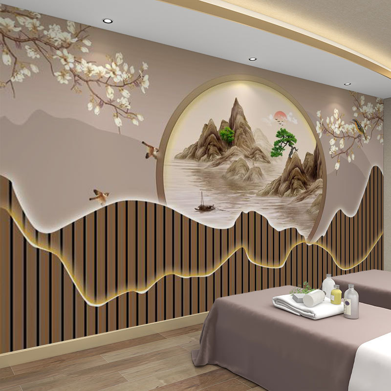 墙纸3d立体中式格栅墙布背景墙壁纸客厅装饰壁布店铺装修壁画|undefined