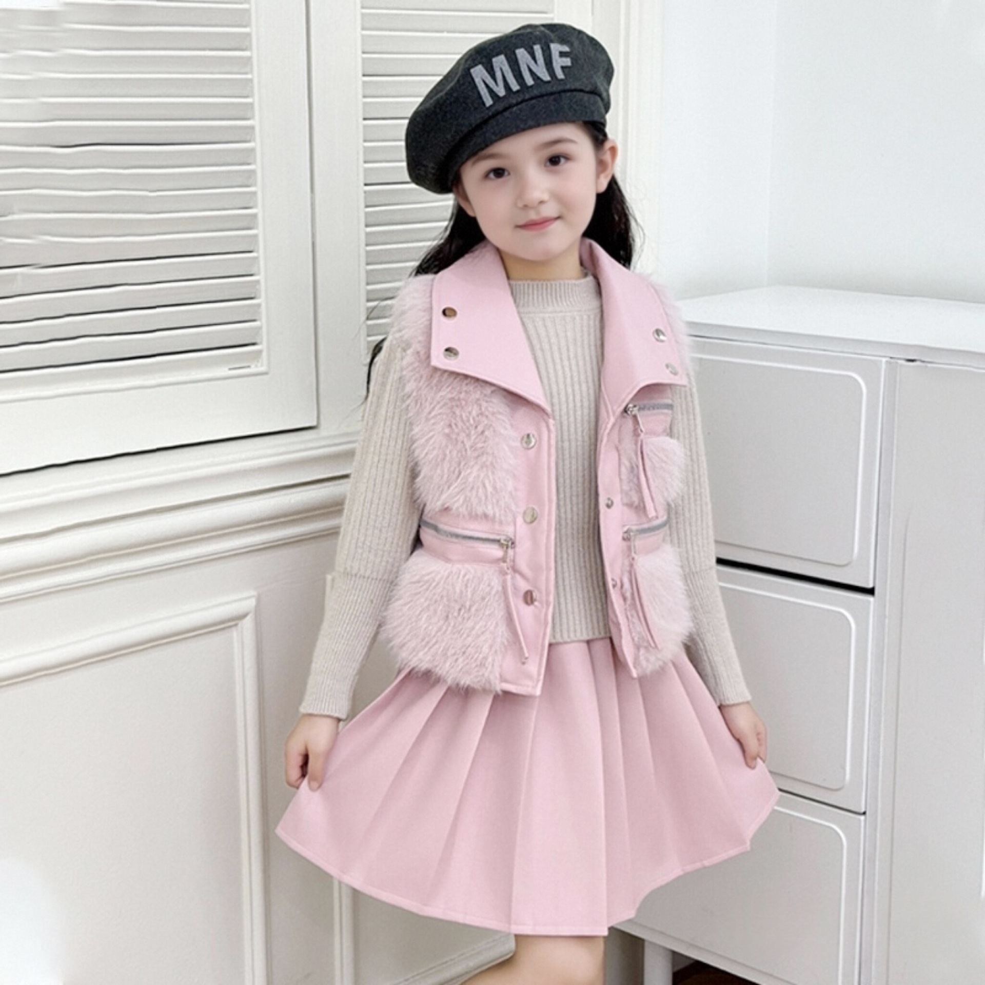 Pink zipper three-piece set