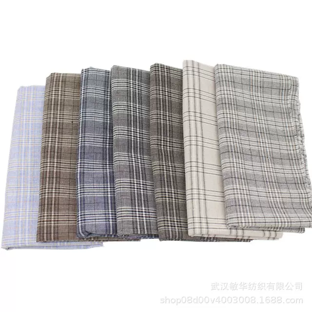 棉麻混纺平纹格子面料 色织服装桌布亚麻提花家纺格纹布匹现货