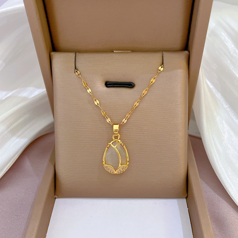 Collier léger et luxueux en zircon micro-incrusté de diamants, opale tulipe, pendentif en cuivre plaqué or véritable, insufflé de vent_voghion.com