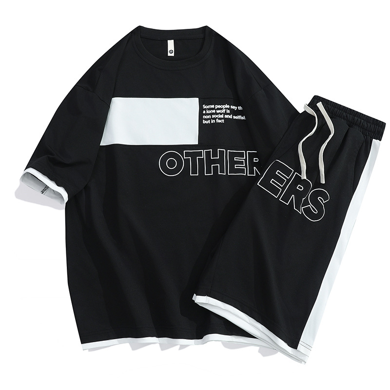 Tren de verano Traje deportivo casual suelto para hombre Camiseta de manga corta Traje de dos piezas para jóvenes estadounidenses