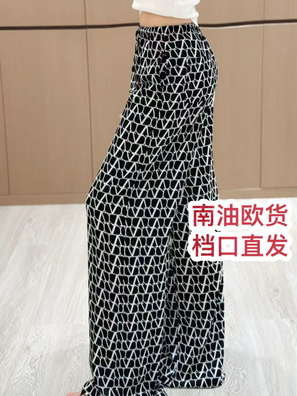[Nanyou Rose ハイエンド婦人服] 25 新しいスタイルスリムカジュアルレタープリントウエストゴムワイドレッグパンツ|undefined