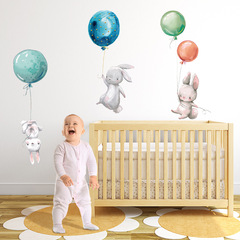 彩色氣球兔子卡通牆貼 兒童房牆面裝飾貼紙批發自粘可移除