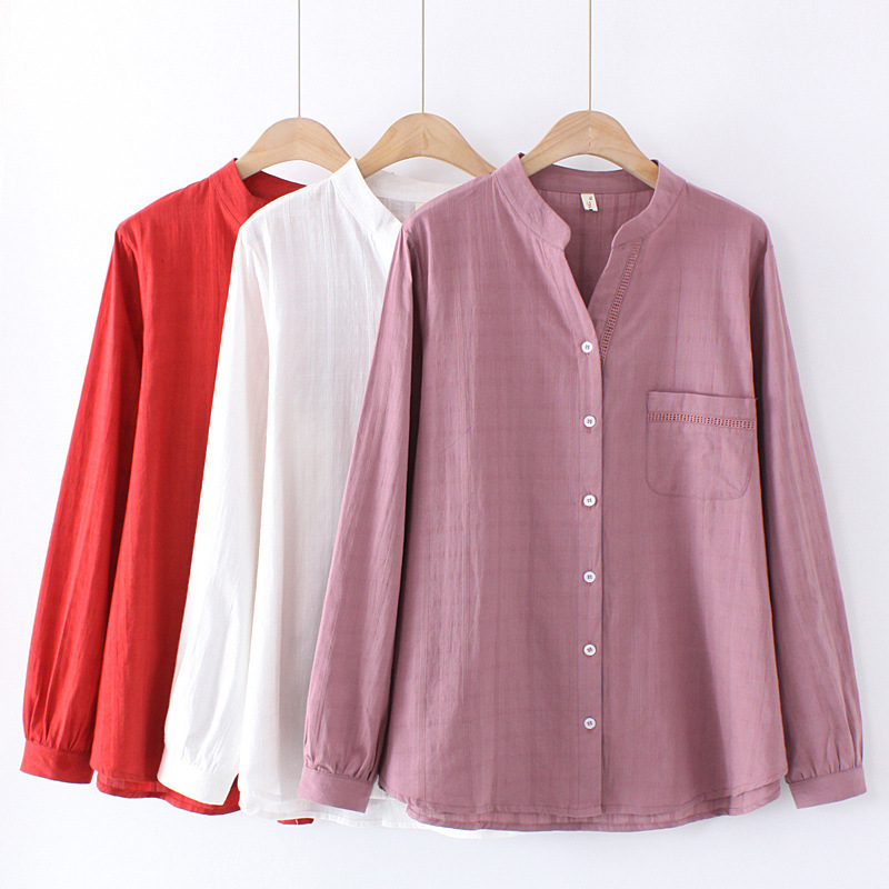 T63 Plus Size Women's Spring New Style Fat Girl mm Korean Style Slim Loose V-Shaped Lace Collar Shirt 8029