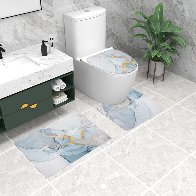 Toilettenmatte ist leicht zu reinigen, Badezimmer-Bodenmatte, Toiletten-Duschmatte, wasserabsorbierend und rutschfest, geometrischer Haushalt_voghion.com