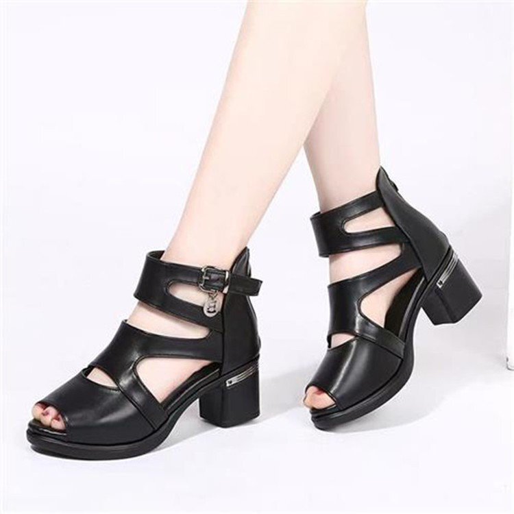Foreign Trade Large Size 2024 Summer New Thick-soled Casual Fashion High Heeled Thick Heeled Roman Sandals Women's Fish-mouth Sandals