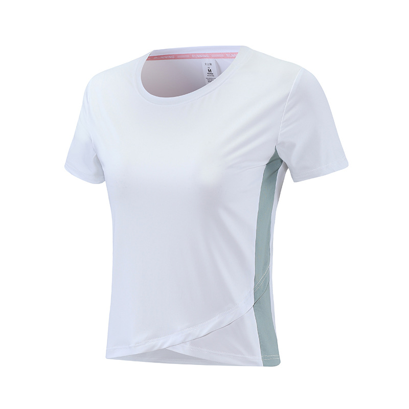 Wicking de humedad Deportes de manga corta casual para mujer camiseta de manga corta para mujer color sólido que adelgaza deportes elásticos mujeres de manga corta