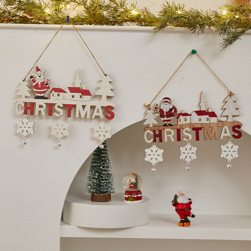 Conjunto de enfeites de Natal artesanais em madeira - Papai Noel, boneco de neve e enfeites festivos para pendurar na parede, ideais para decoração de casa e loja (Coleção com vários modelos)_voghion.com