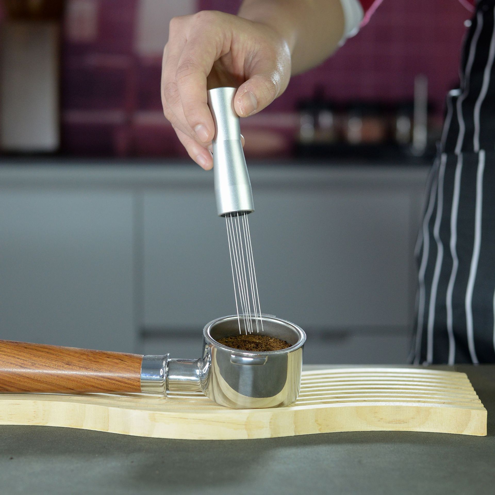 Polvo de tela de acero inoxidable fabricante de polvo de café rompiendo aguja dispositivo auxiliar de polvo agitando aguja uniformemente revolviendo con base