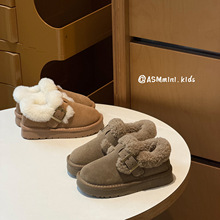 儿童真皮兔毛保暖矮帮雪地靴2025冬新款男童加厚防滑棉靴女童棉鞋