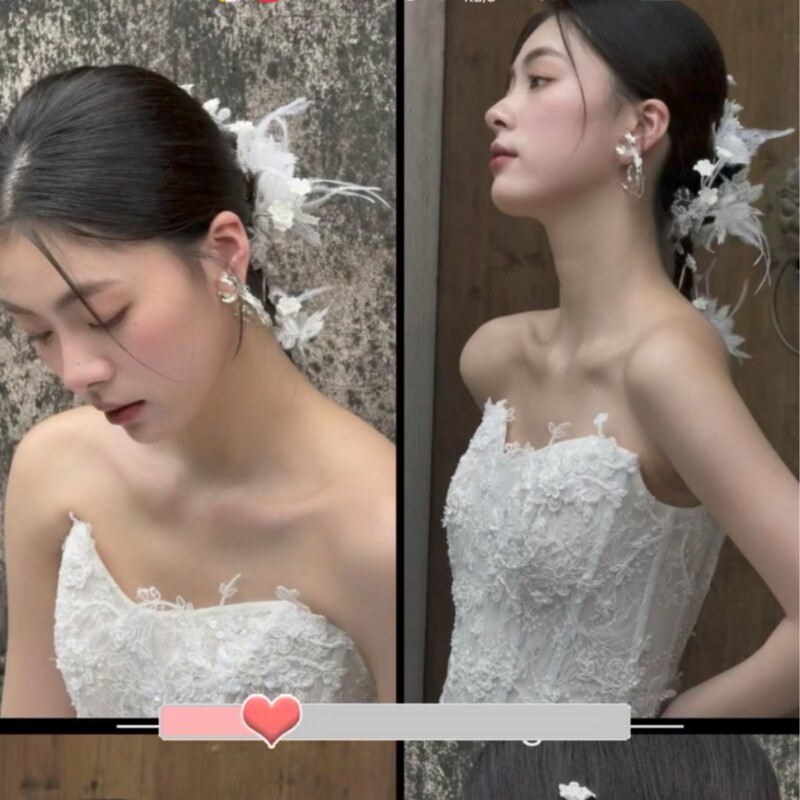 新品韩式简约白色蕾丝铃兰花新娘发饰外景旅拍婚纱礼服花朵新对夹|undefined