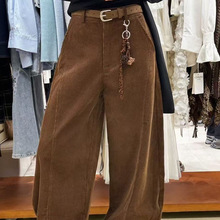 韩国东大门女装2025秋上新韩版复古灯芯绒宽松弯刀百搭休闲裤女配