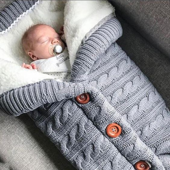 Cross-Border Knitted Buttoned Fleece-Lined Stroller Sleeping Bag Baby Outdoor Warm Set