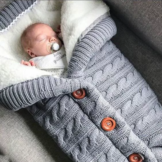Cross-Border Knitted Buttoned Fleece-Lined Stroller Sleeping Bag Baby Outdoor Warm Set
