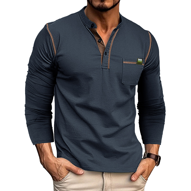 217g Weight Long Sleeve Sleeve Length Half Placket Placket Type Regular Sleeve Sleeve Type Cotton Blend Fabric Type Regular Top Length T-shirt Tops Type Daily Occasion Round Neck Neckline Breathable Function Regular Fit Fit Type Solid Color Pattern Spring, Autumn Season Men's Gender Casual Style Wholesale Men's Casual Solid Color Long Sleeve Men's Tops 6