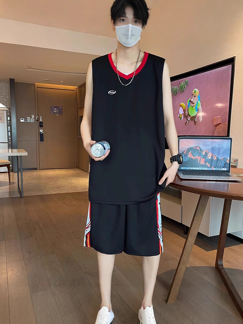 Camisa menos ropa traje de ropa deportiva verano para hombres camiseta de manga corta jersey de baloncesto pantalones cortos casuales de dos piezas tendencia coreana