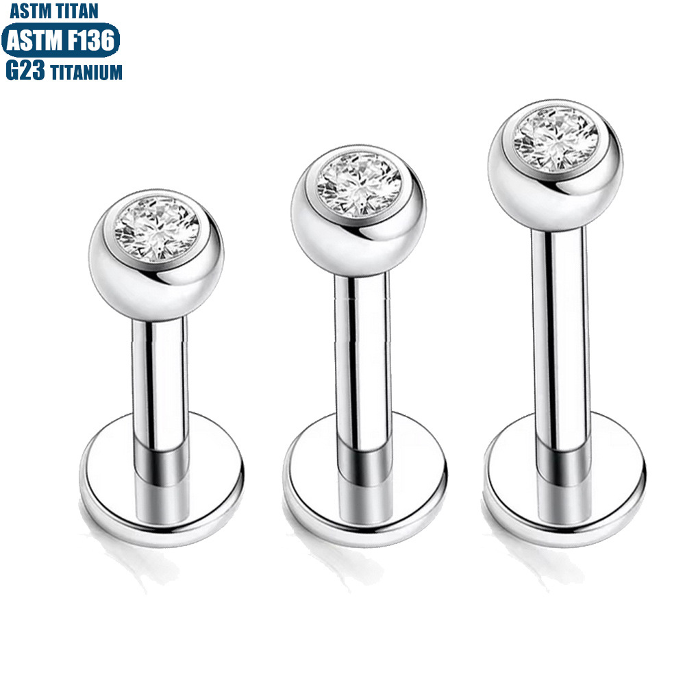 16G labret stud size and finish detail