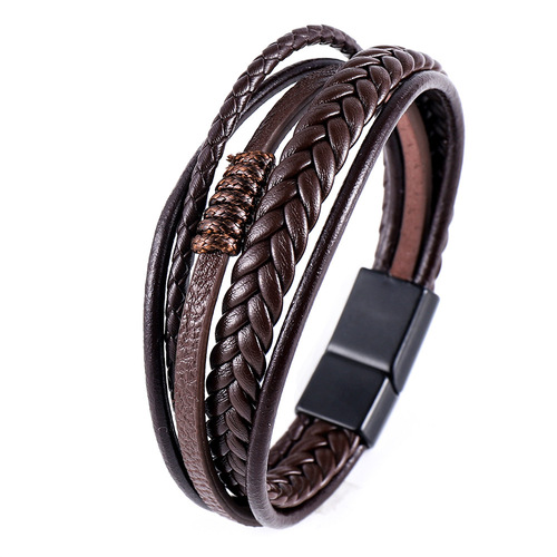 Accessories cowhide rope braided leather men's bracelet high-end alloy magnetic clasp leather bracelet hot sale
