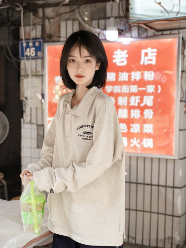 アメリカのレトロpolo襟の女性の春秋の薄いタイプのゆったりした2025年の新型のデザイン感の襟の上着|undefined