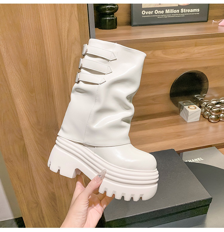 Boot nữ cổ cao ôm bắp chân đế xuồng da thật phong cách cưỡi ngựa khóa dây — Lớp lót đơn màu trắng nhạt 12cm, Lớp lót đơn màu nâu 15cm, Màu đen đơn 12cm, Lớp lót nhung màu nâu 12cm chi tiết 22