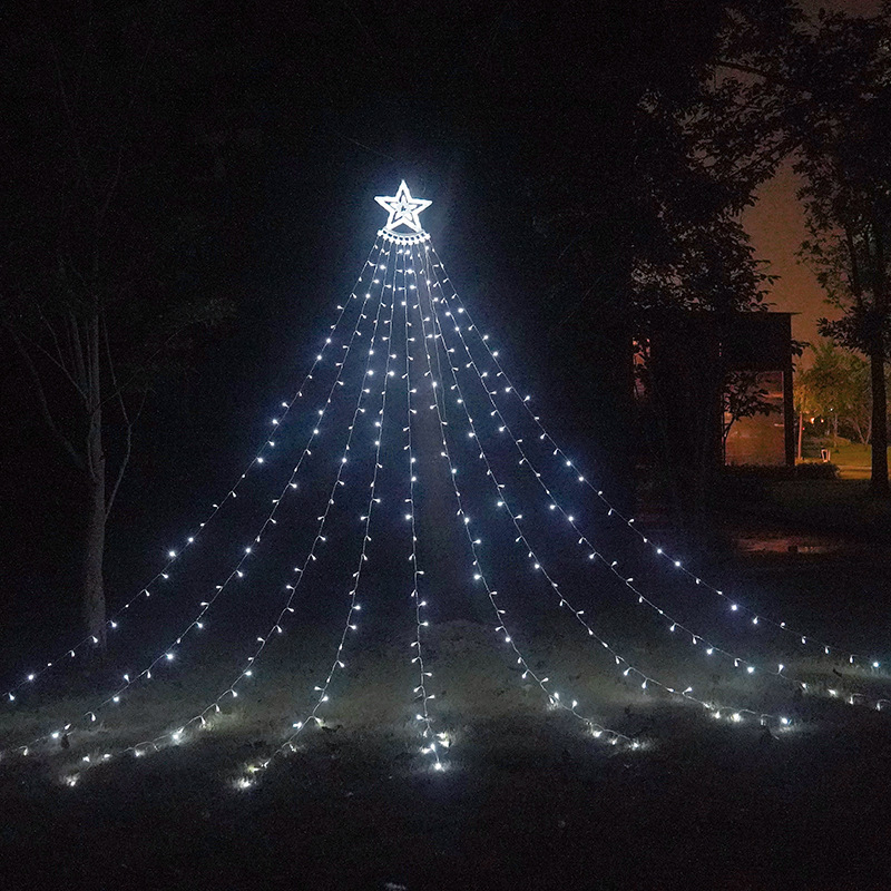 LED estrella de cinco puntas 9 meteoros cola lámpara de cascada al aire libre patio navideño luces decorativas de navidad