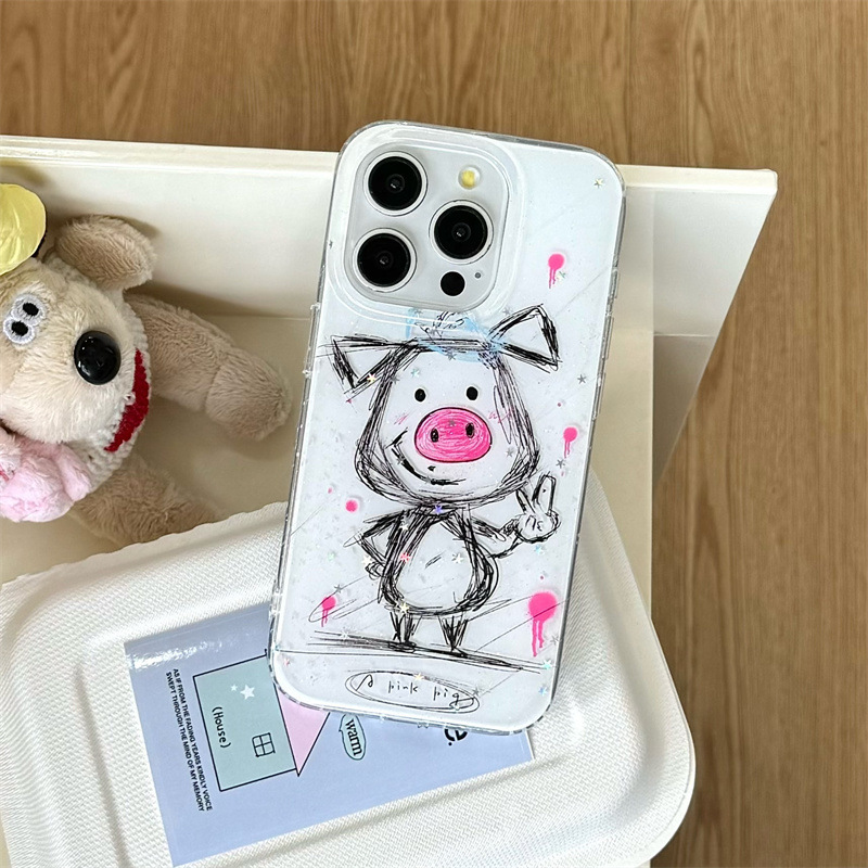 Lindo cerdo garabateado para iPhone15 Apple 16ProMax funda para teléfono móvil 14 nariz giratoria 13 mujer