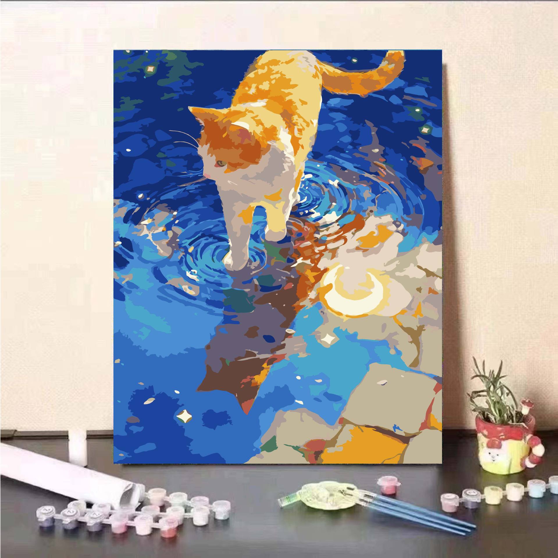 Luna gato diy pintura digital al óleo 2024 nuevo sistema de curación pintura al óleo de relleno acrílico descompresión regalo pintado a mano