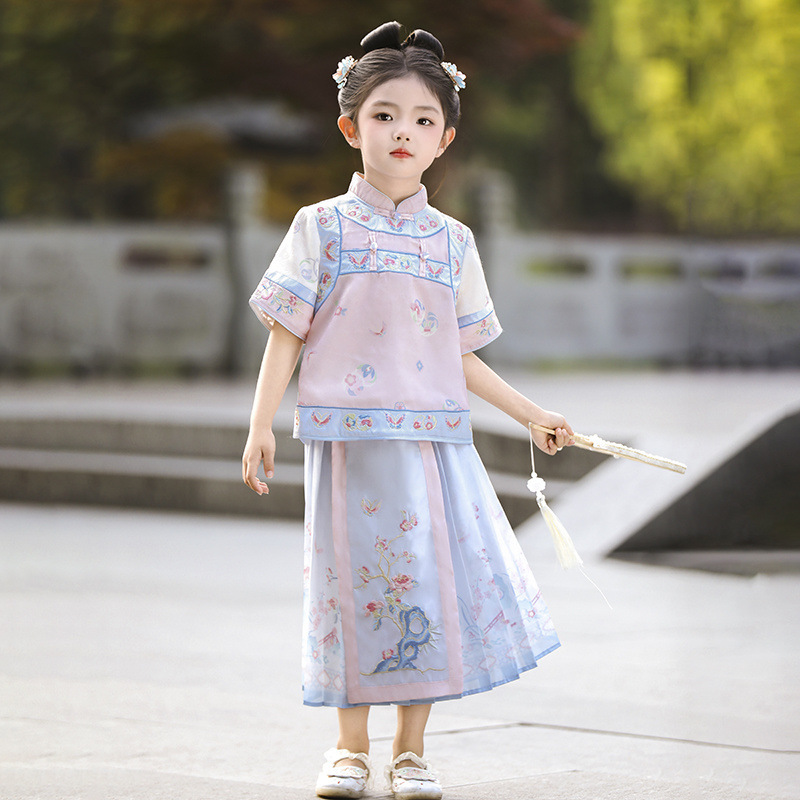 Hanfu for Girls 2025 New Children's Palace Suit Embroidered Checkered Girl Chinese Ancient Style Traditional Costume Hanfu for Girls 2025 New Children's Palace Suit Embroidered Checkered Girl Chinese Ancient Style Traditional Costume