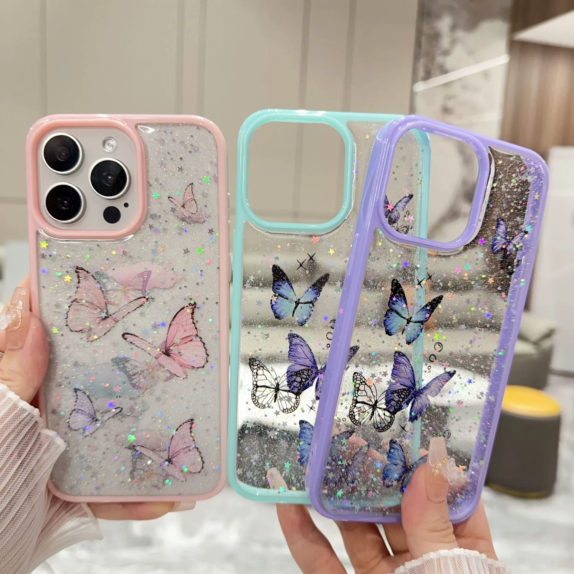 Глянцевый чехол для ремонта Amazon Glue Glitter Butterfly 17 PRO MANX 13 MINI, 16pro Laser Protective Case 14plus