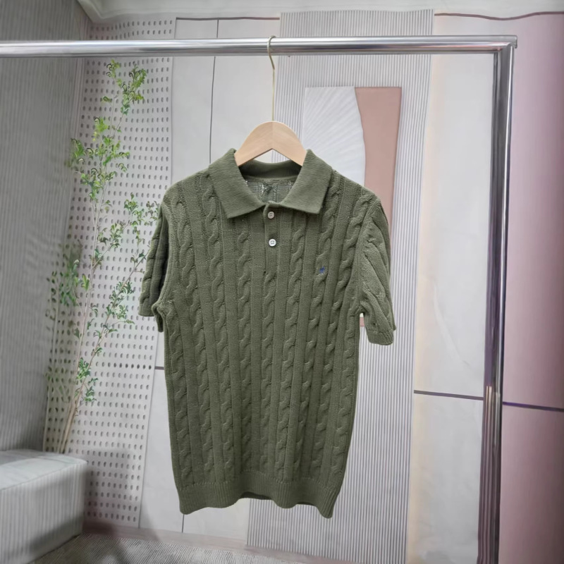 Scannable Qr Code High-Quality Original Rl Spring/Summer Polo Collar Sweater with Horse Embroidery and Cable Knit, Short-Sleeve Top Scannable Qr Code High-Quality Original Rl Spring/Summer Polo Collar Sweater with Horse Embroidery and Cable Knit, Short-Sleeve Top