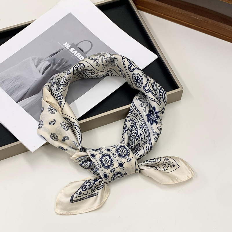 Buñuelo de seda cuadrada de impresión digital coreana para mujeres, buñuelo de cuello, buñuelo de cuello, buñuelo de moda, cinta