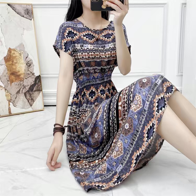 Completo gonna mare in seta e cotone donna stile bohémien midi_voghion.com