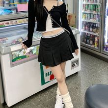 竖条纹黑色百褶裙女夏季高腰显瘦a字裙短款半身裙小个子短裙夏款