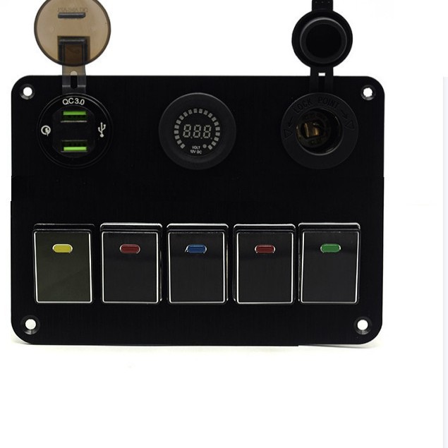 拉丝金属开关面板 带电压表 充电器 点烟器组合 汽车船艇改装开关