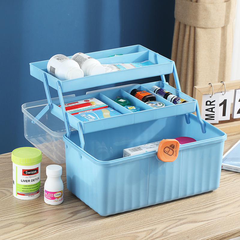 24 years new medicine box PP household high color value portable multi-layer double open medicine storage box first aid box