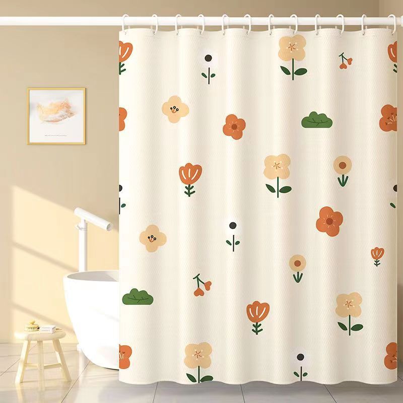 Carefully Selected Cross-Border Amazon Bathroom Polyester Shower Curtain, Dry and Wet Separation Partition Curtain, Door Curtain with Hooks Included