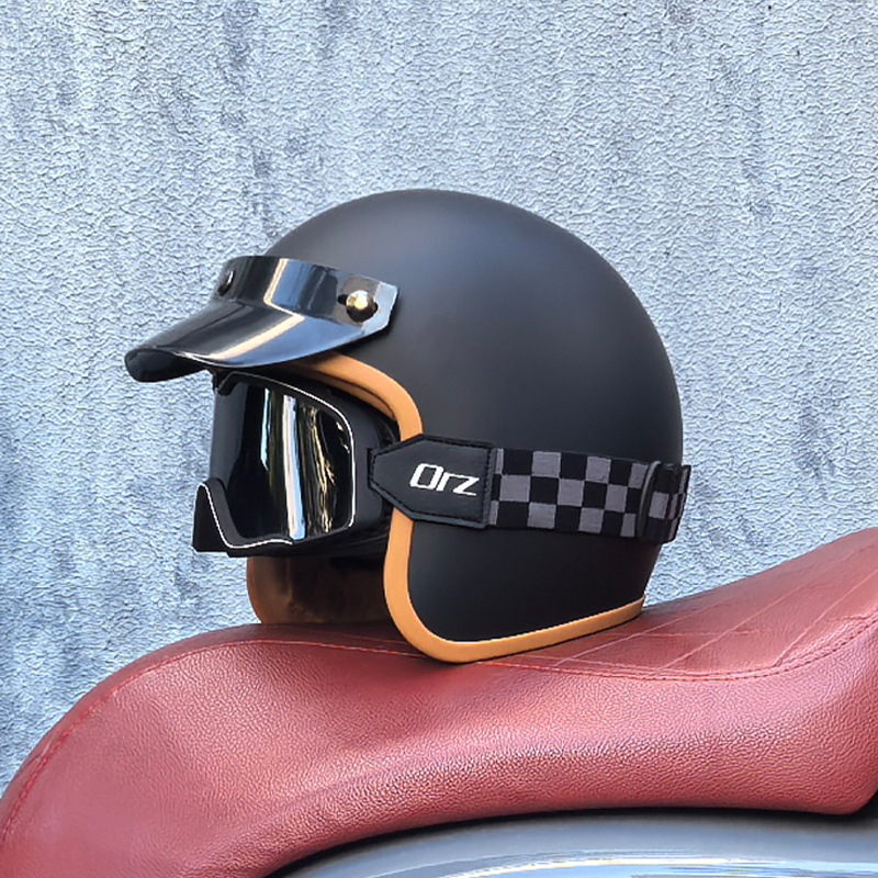 Orz Gulf Oil Motocicleta eléctrica Casco retro Casco de crucero Hombres y mujeres Casco japonés de media pala 3C