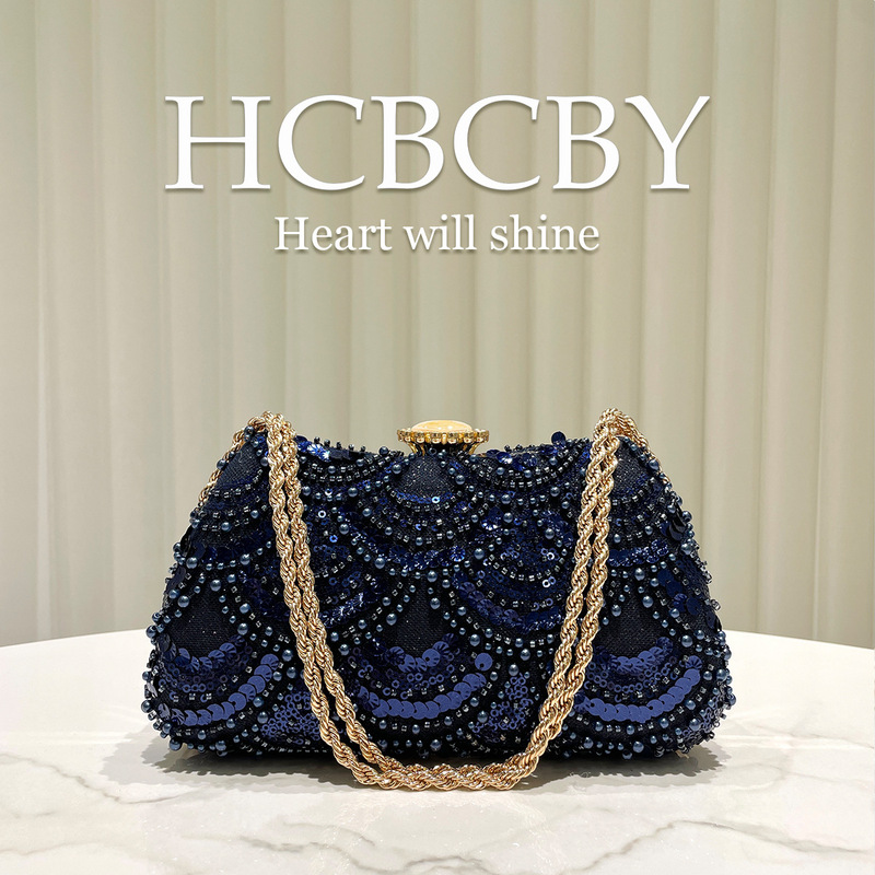 Navy blue sequin and beaded embellished handbag, a stylish and elegant evening clutch for women Navy blue sequin and beaded embellished handbag, a stylish and elegant evening clutch for women